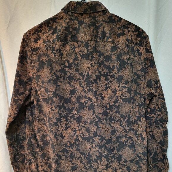 EXPRESS Black and Brown Floral Print Button Down Shirt Men's Small - Picture 2 of 3